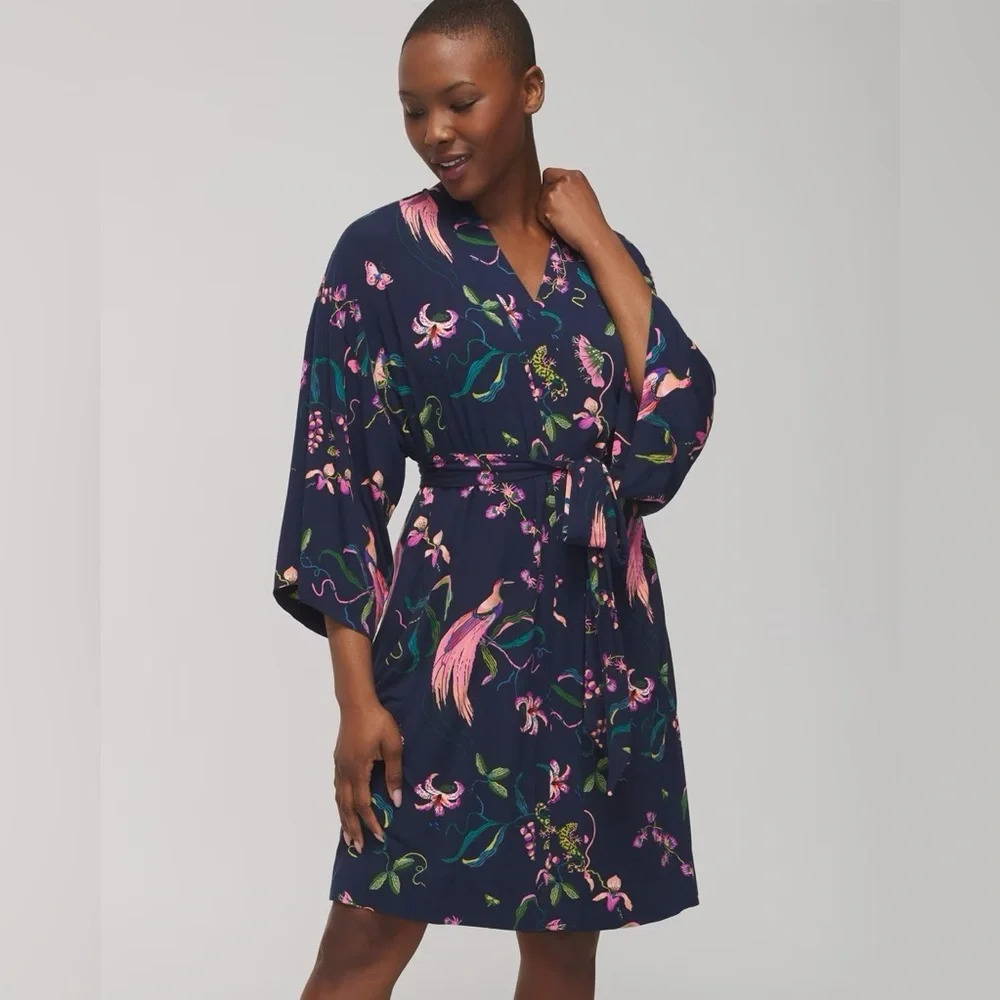 Soma Navy Robe with Pink & Green Print